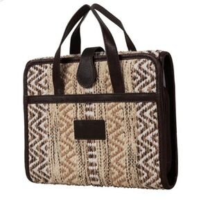 NWT Myra Bag Upcycled Neutral Woven Warm Leather Accented Travel Work Organizer